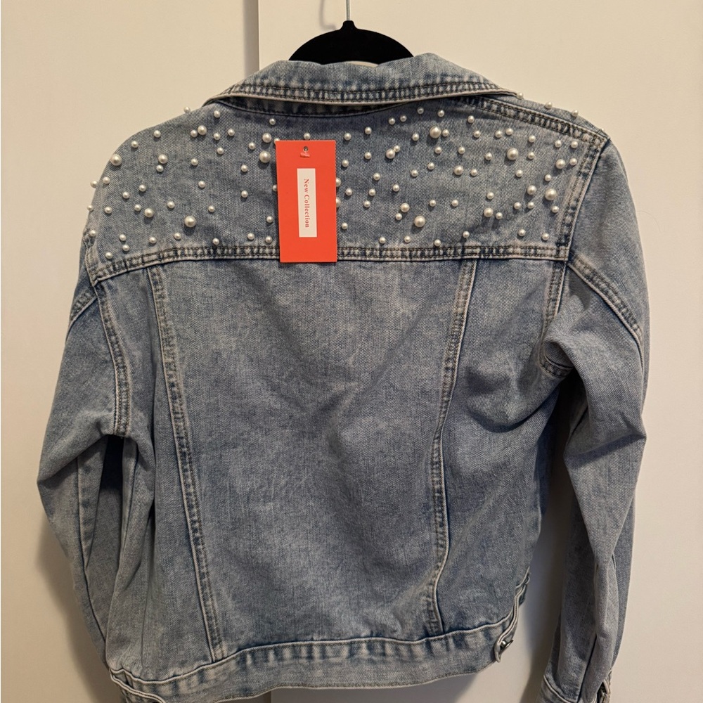 NWT Pearl Embellished Denim Jacket